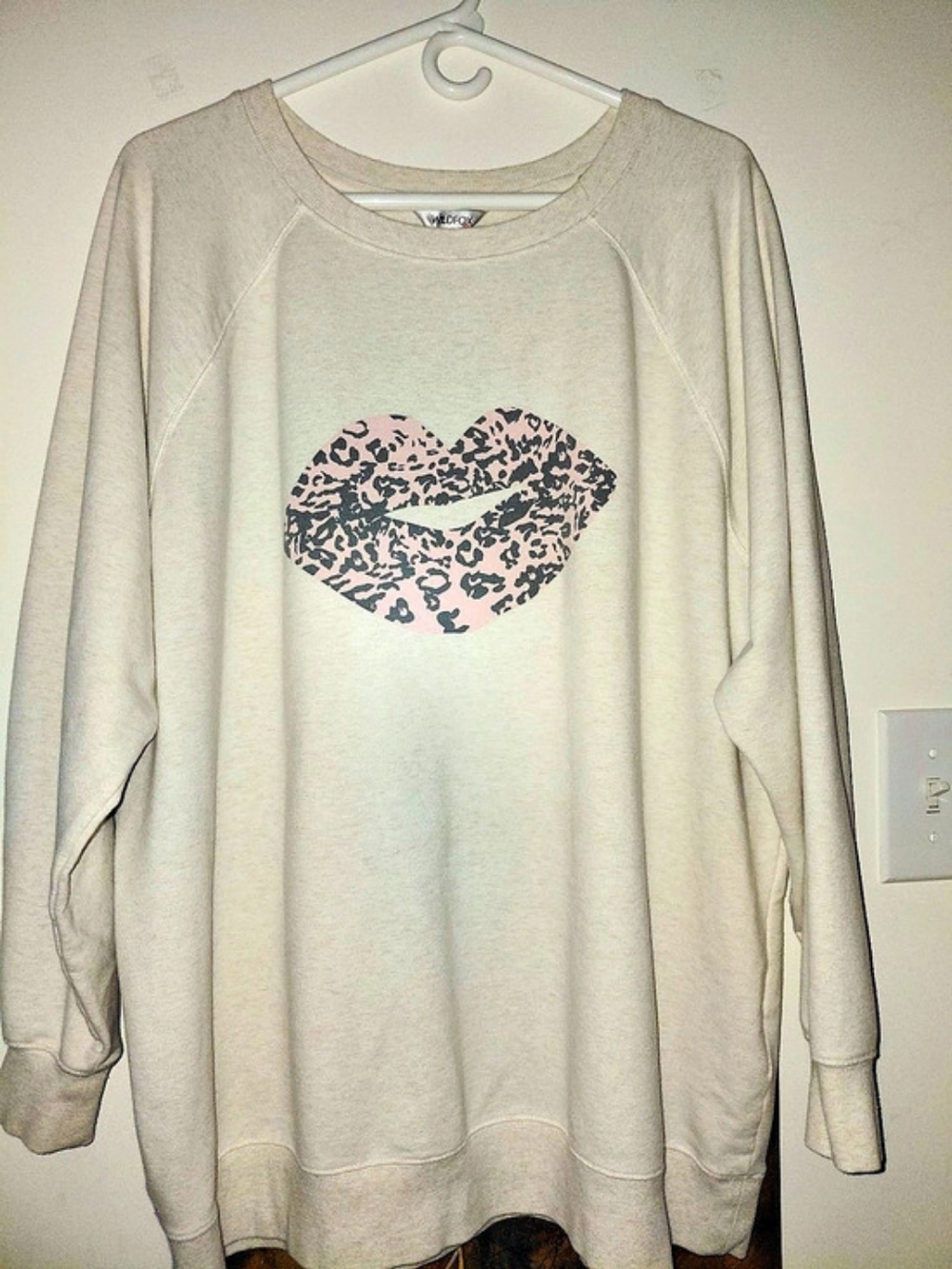 Wildfox Leopard Print Lips Oversized Sweatshirt, Pink & Gray, XL